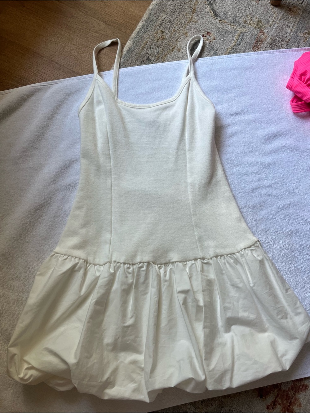 White Spaghetti Strap Bubble Hem Dress